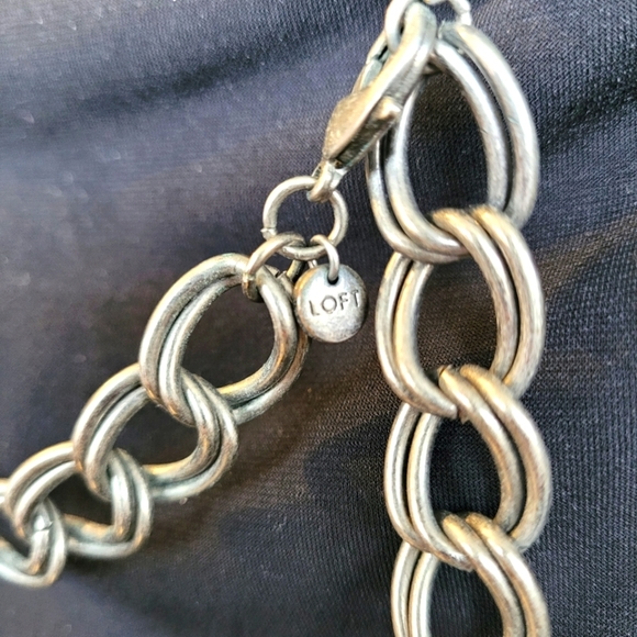 Ann Taylor Loft Ribbon Faux Pearl Bead  Rhinestone Statement Necklace 20-25" - Picture 5 of 7